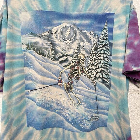 Vintage Grateful Dead Skiing Skeleton Powderman Tie-Dye Tee - Picture 3 of 8